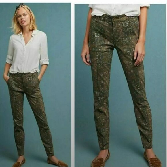 Cadet Slim Utility Pants Olive Multicolor Aztec Hipster Boho Utility Skinny Pant - Picture 1 of 5